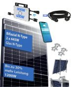 Balkonkraftwerk 890Wp JA Solar Bifazial N-Type JAM54D40-445/GB Hoymiles HMS-800W-2T ‪mit Halterung